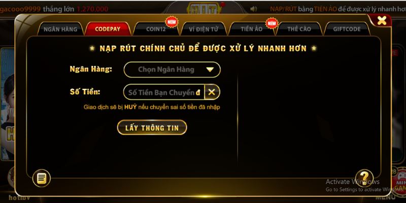 Nhập đúng các thông tin nạp tiền đã cung cấp