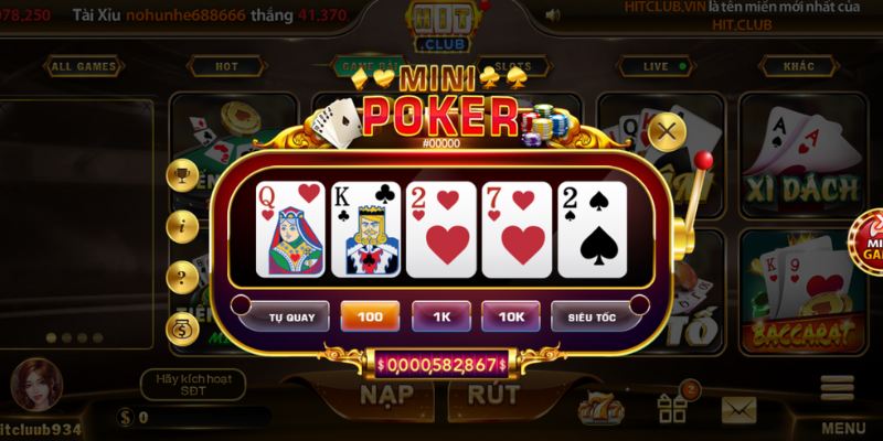 Mini Poker Hitclub là tựa game được kết hợp giữa bộ bài Poker và Slots