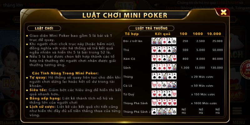 Luật chơi Mini Poker Hitclub cơ bản cho người mới tìm hiểu